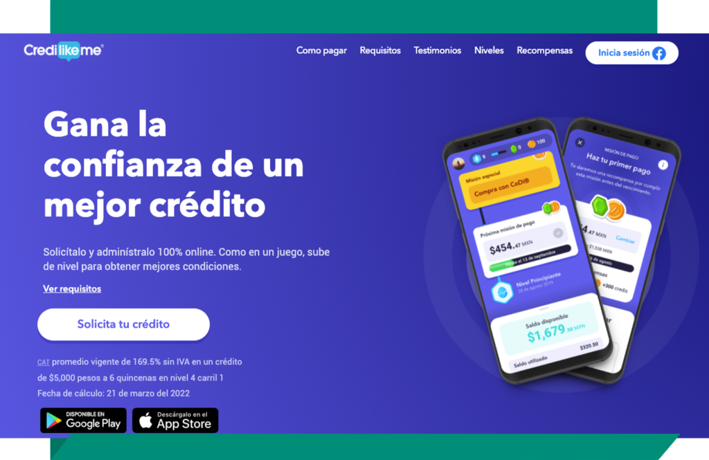 Credilikeme página principal web